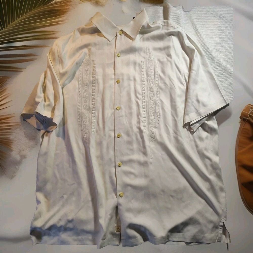 Tommy Bahama Men's 2XT White Rayon Poker Hawaiian Short Sleeve Shirt 1088